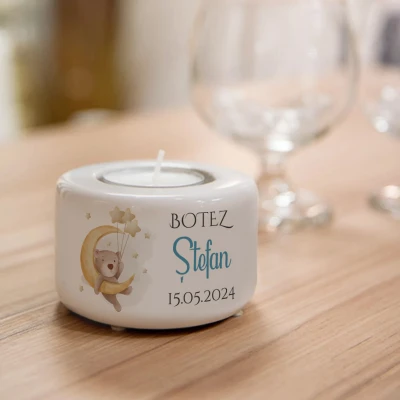 Suport ceramic personalizat pentru lumanare - Botez