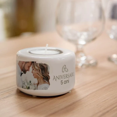 Suport ceramic personalizat pentru lumanare - Aniversare