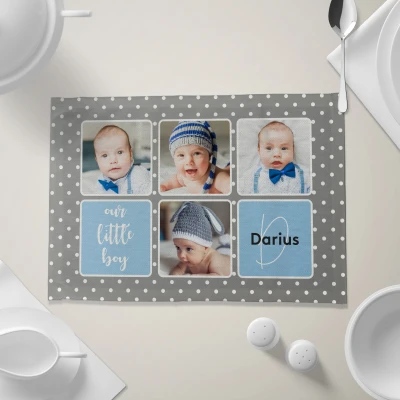Suport din panza de in pentru farfurie personalizat - Our little boy
