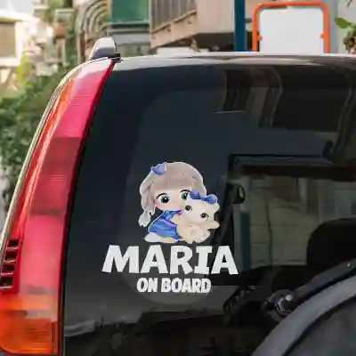 Sticker auto fetita cu pisica