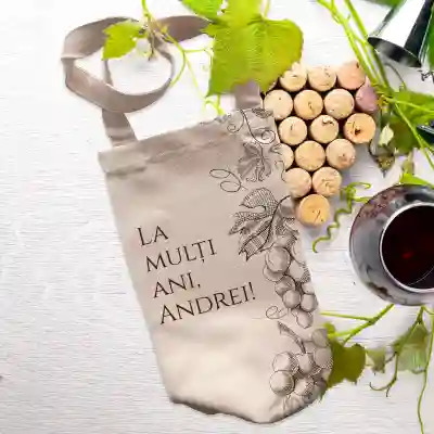 Saculet personalizat pentru sticla de vin - Zi de nastere