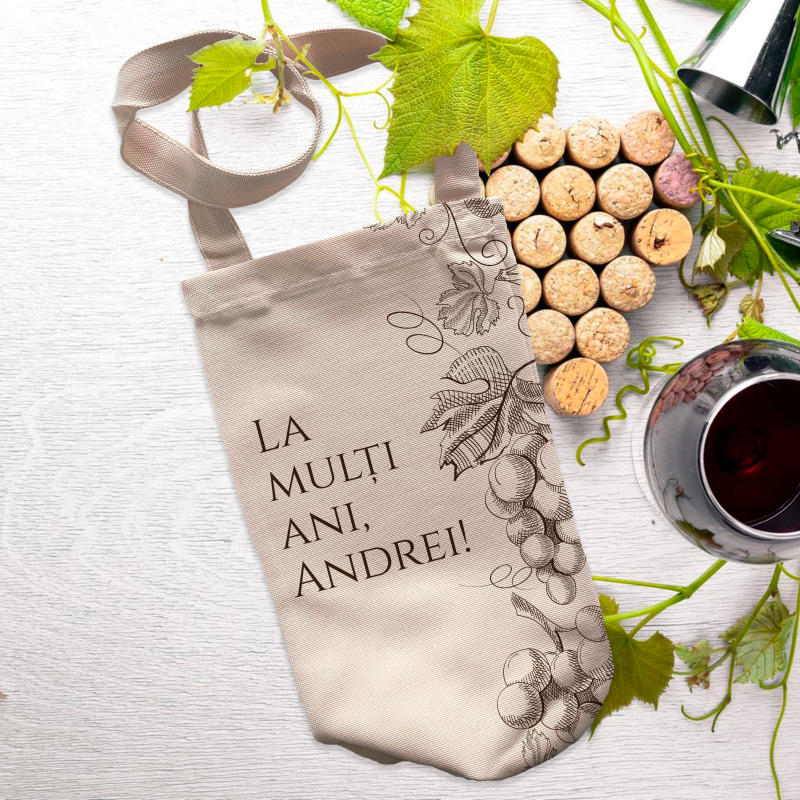 Saculet personalizat pentru sticla de vin - Zi de nastere