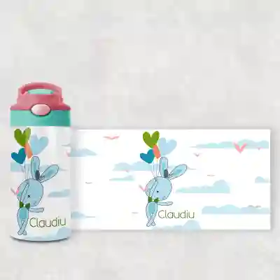 Sticluta pentru copii personalizata - Iepuras Albastru Baietel