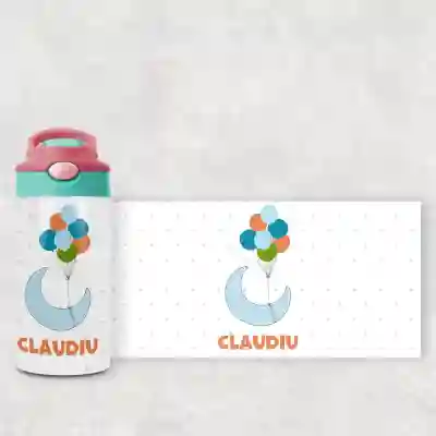 Sticluta pentru copii personalizata - Luna cu baloane