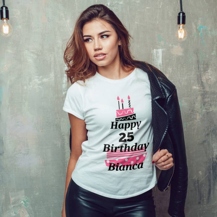Tricou Personalizat Dama - Happy Birthday cu tort