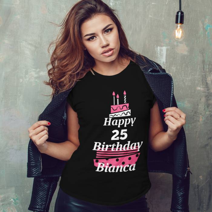 Tricou Personalizat Dama - Happy Birthday cu tort