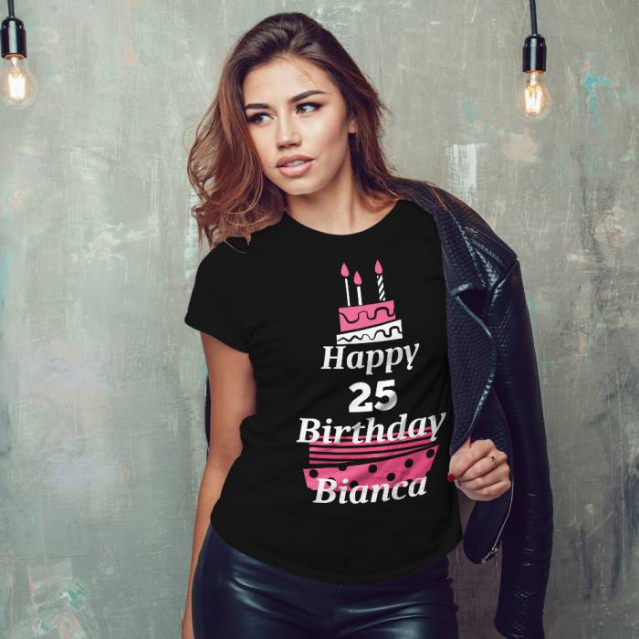 Tricou Personalizat Dama - Happy Birthday cu tort