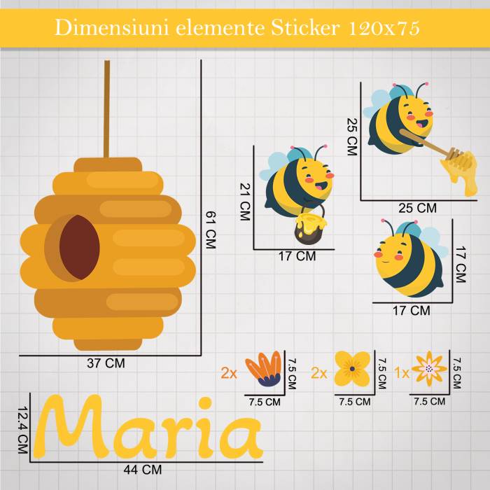 Sticker de perete cu Albinute personalizat