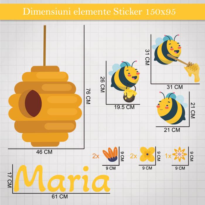 Sticker de perete cu Albinute personalizat
