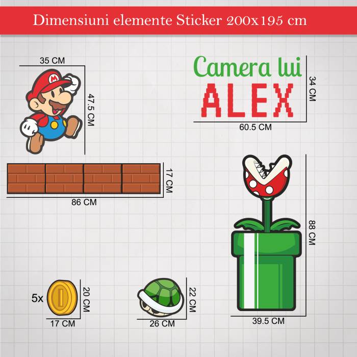Sticker de perete Mario cu nume personalizat