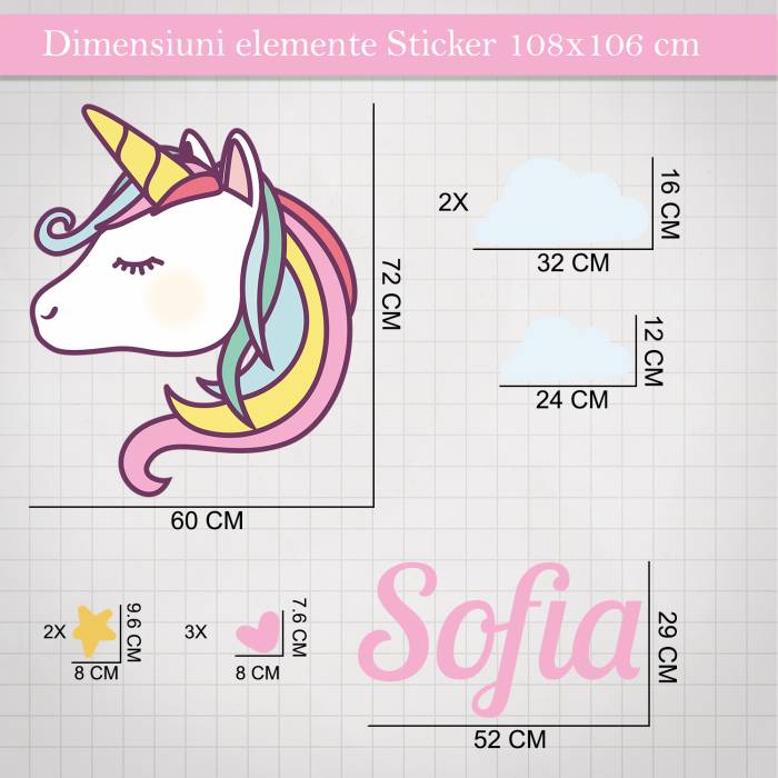 Sticker camera copilului Unicorn