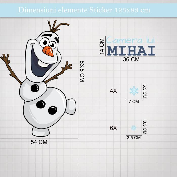 Sticker de perete Olaf cu nume personalizat