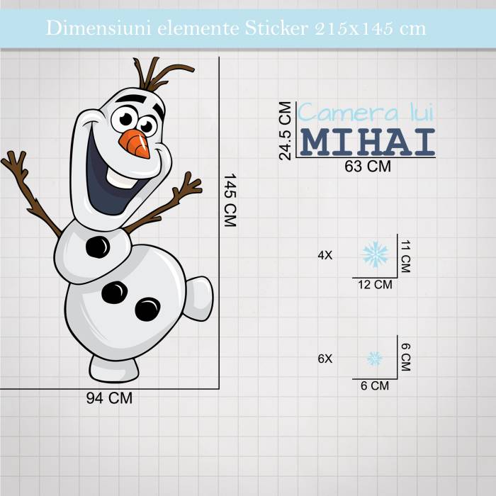 Sticker de perete Olaf cu nume personalizat