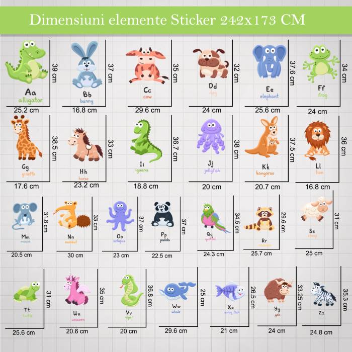 Set stickere perete Alfabet animalute