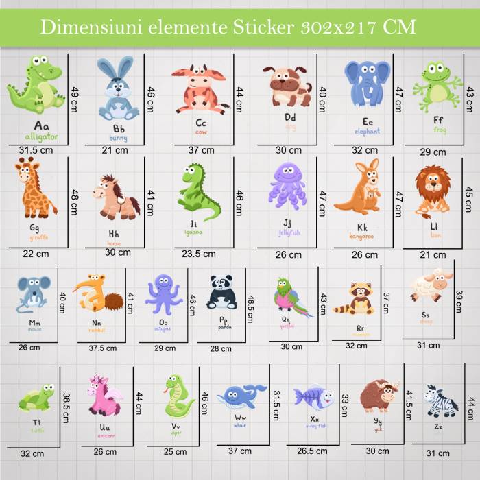 Set stickere perete Alfabet animalute