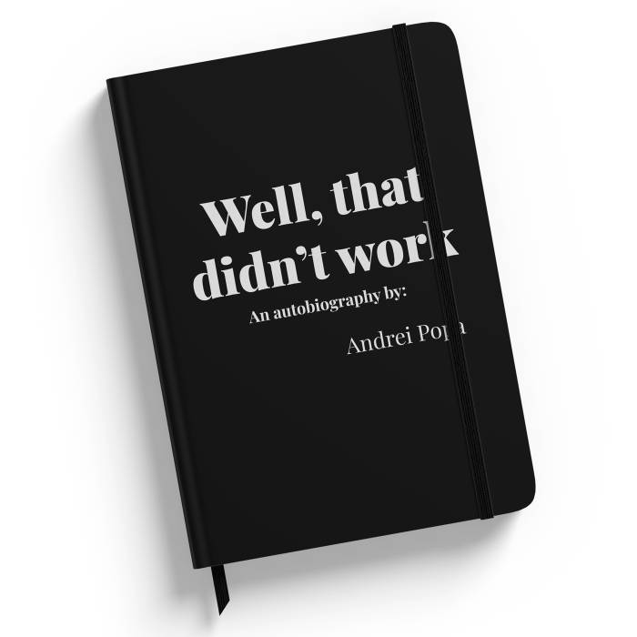 Notebook negru personalizat cu print Alb