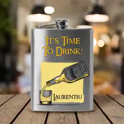 Sticla de buzunar personalizata - Time to Drink