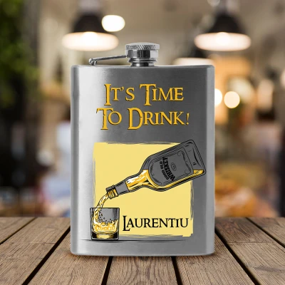 Sticla de buzunar personalizata - Time to Drink